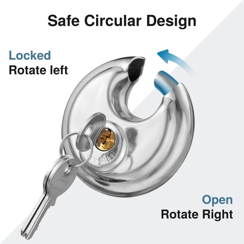 Puroma Keyed Padlock, Stainless Steel Discus Locker Lock Heavy Duty Locks with 3 Keys, Waterproof Outdoors Gate Storage Unit Lock with 3/8 Inch Shackle for Warehouse, Gym Storage Locker (1 Pack) - Image 3